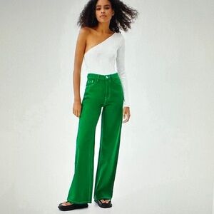Bershka Vibrant Green Wide-Leg Trousers